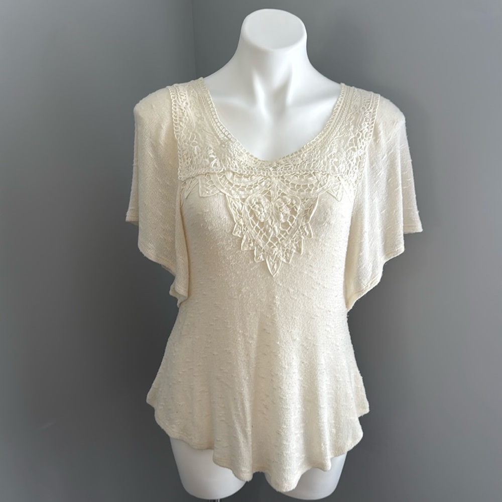 Anthropologie Deletta Crochet Lace Top Off White XS